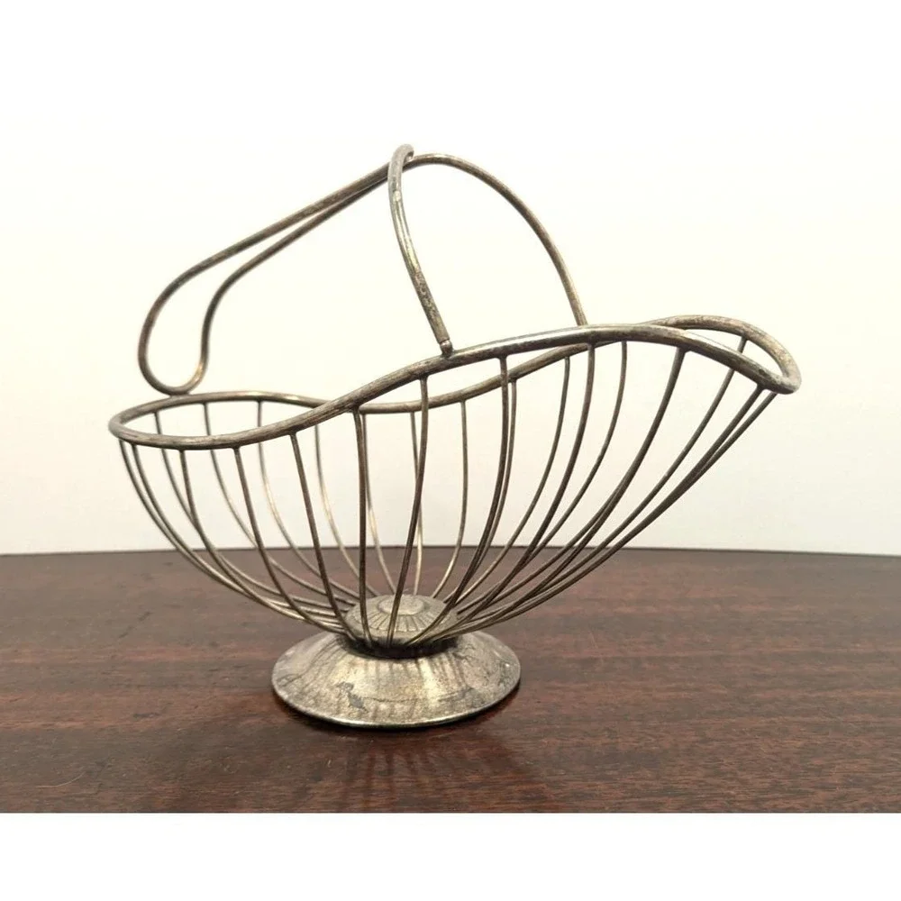 Vintage French Style Silver Tone Wire Wine Bottle Carrier Holder Basket Pedestal
